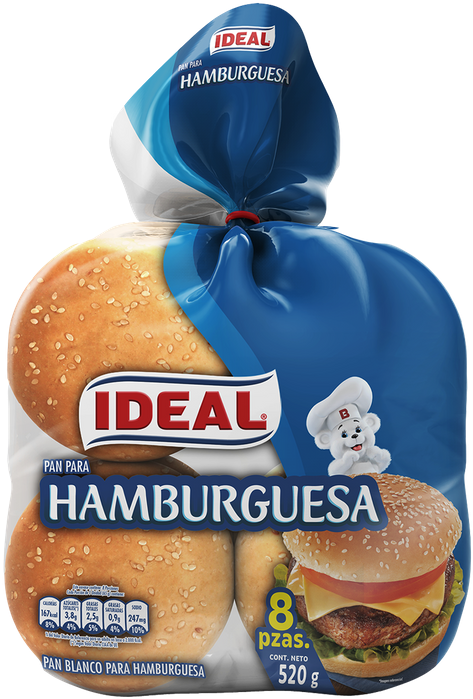 Pan Blanco Ideal Hamburguesa Gourmet Sesamo 8 unds