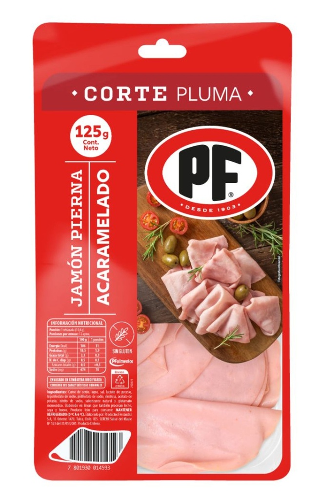 Jamón Pierna Acaramelado Corte Pluma 125 grs PF