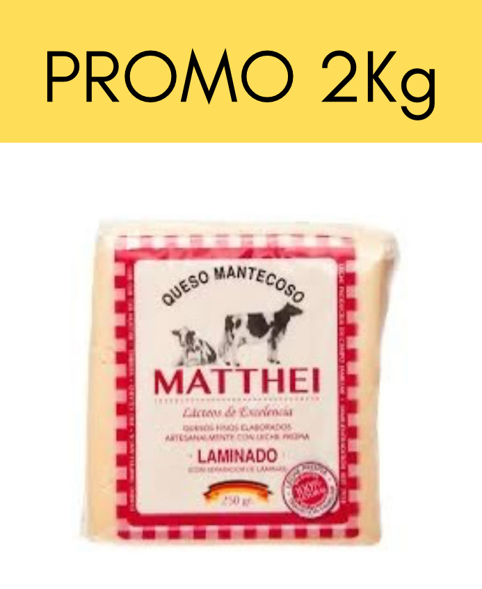PROMO 2kg Queso laminado Matthei (8 unid x 250grs c/u) PRECIO LOCAL