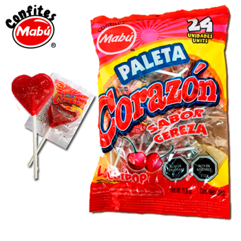 Paletas Corazón Sabor Cereza 24unds Mabú