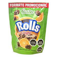 Chocolate Rolls Crispy con Mix Crocante Naranja 80grs